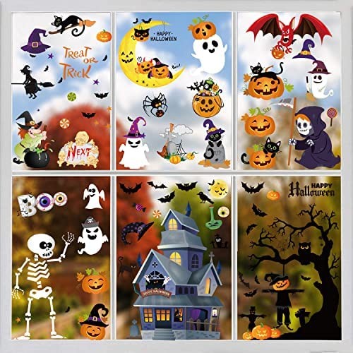 HolidayIdeas Window Clings for Halloween Decorations 223 PCS 9 Sheets Glass Window Stickers Removable Window Decals for Party Home Office