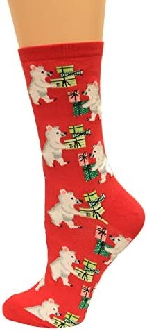 HotSox Womens Bears with Gifts Socks, Red, 1 Pair, Womens Shoe 4-10