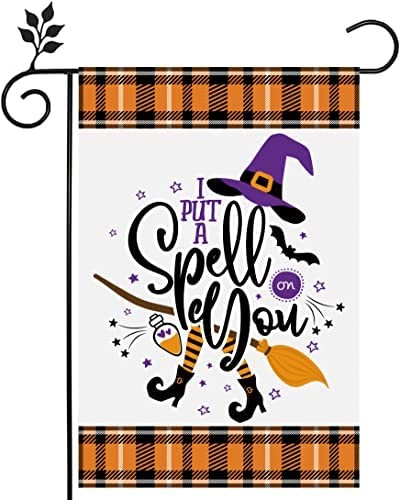 Halloween Decorations Outdoor,I Put A Spell On You,Double Sided Vertical 12 x 18 Inch Halloween Garden Flag,Rustic Farmhouse Decor for Holiday