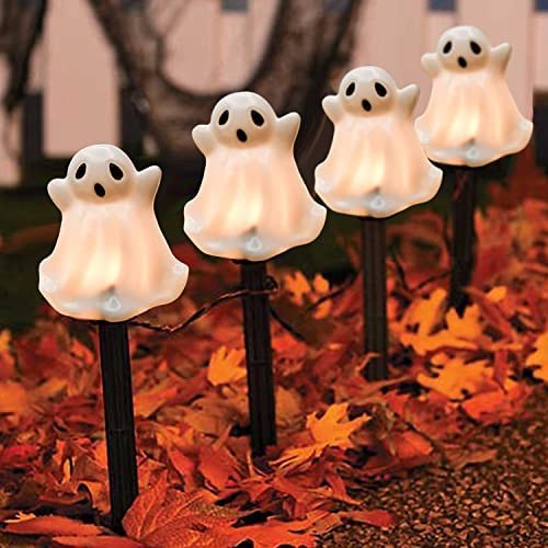 C7 Outdoor Halloween Pathway Marker Lights, 7Ft Extendable Pathway String Lights Waterproof for Halloween Lawn Walkway Driveway Markers Lighting (Ghost)