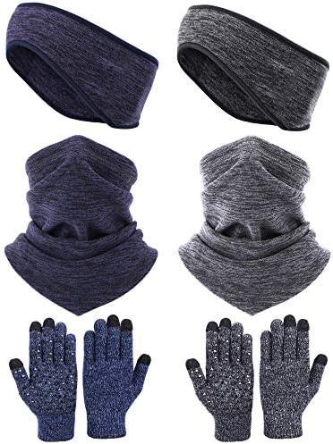 Syhood 6 Pieces Neck Warmer Gaiters with Drawstring Fleece Headbands Earmuffs Touchscreen Gloves for Adult Winter