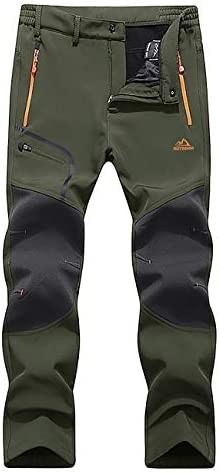 EKLENTSON Mens Winter Outdoor Softshell Fleece Lined Pants with Zipper Pockets (with No Belt)